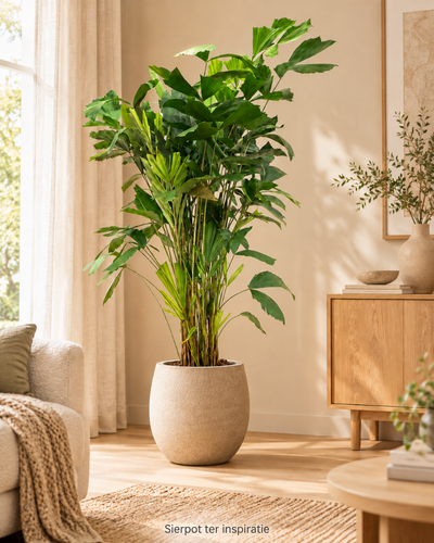 Vissenstaartpalm 150 cm in warm interieur; sierpot ter inspiratie, niet inbegrepen