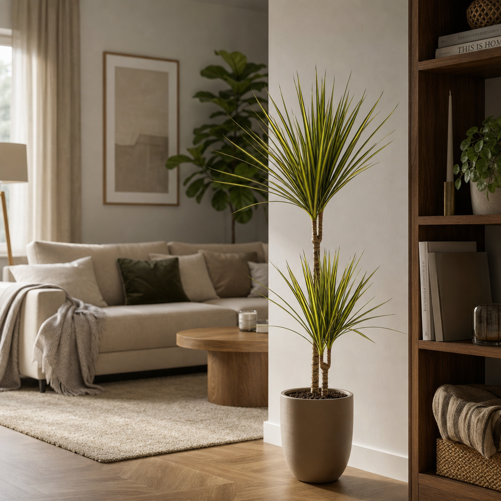 Drakenbloedboom, Dracaena marginata 'Sunray', 90 cm hoog