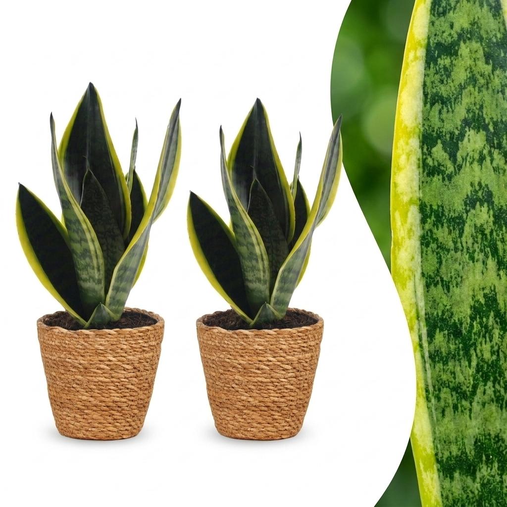 2x Vrouwentong - Sansevieria cylindrica 'Twist' - incl. mand - Ø12cm - ↕35cm