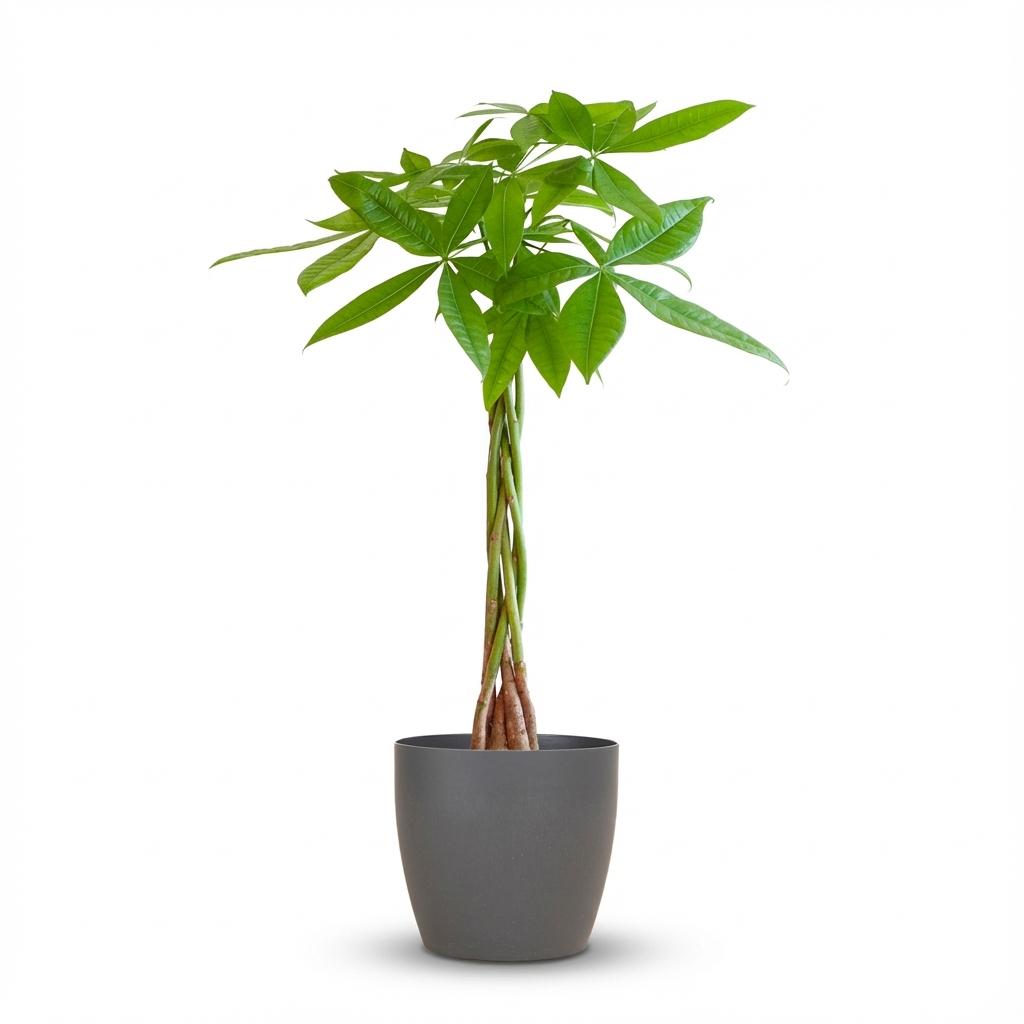 Geldboom - Pachira aquatica - incl. Pot - Grijs - Ø21cm - ↕80cm