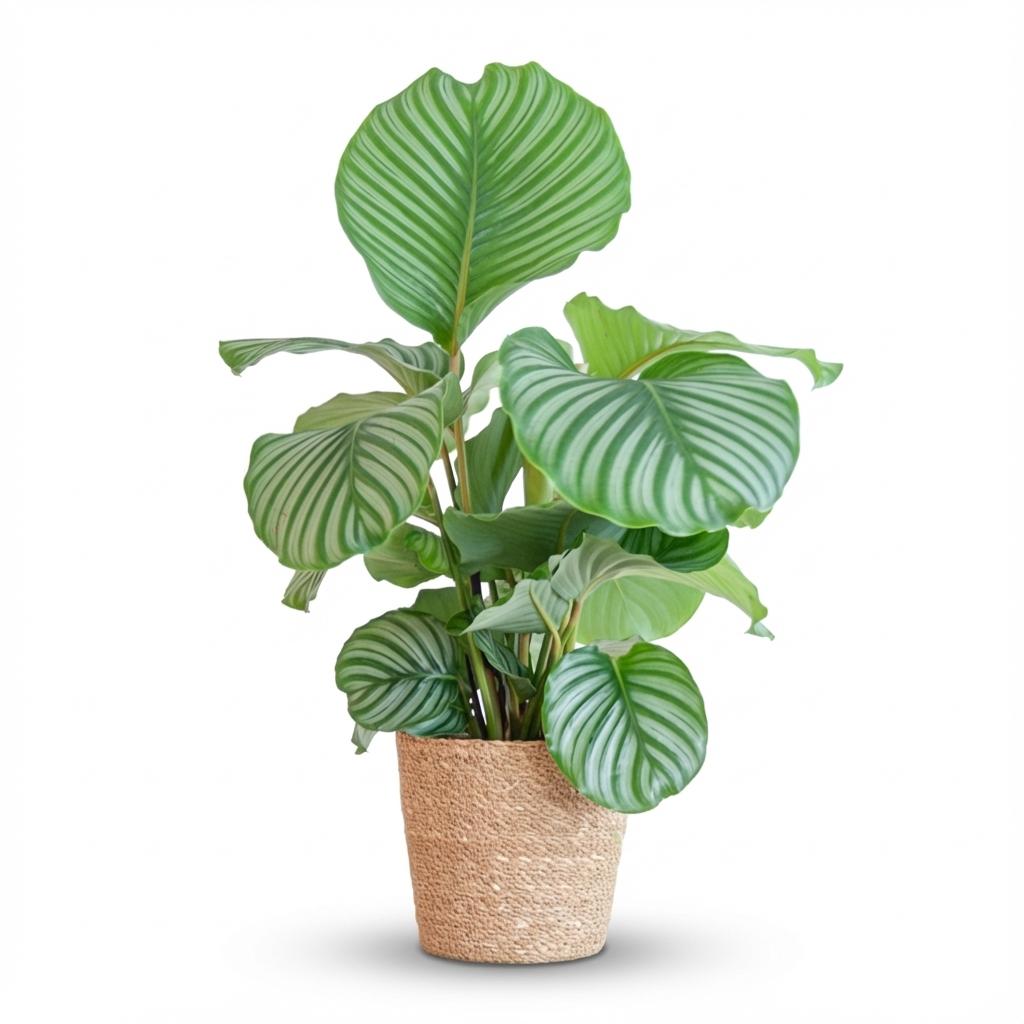 Calathea Orbifolia - incl. Zeegraskorf - Naturel - Ø21cm - ↕65cm