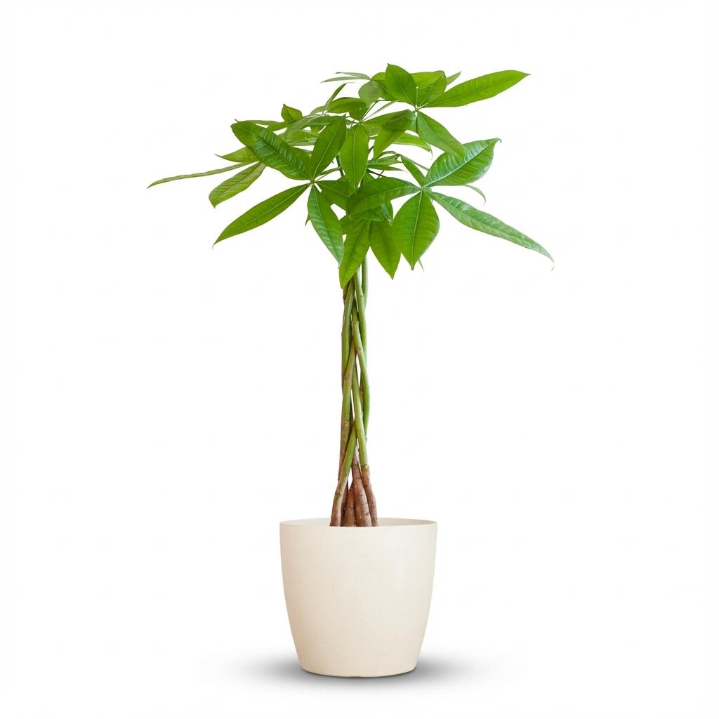 Geldboom - Pachira aquatica - incl. Pot - Wit - Ø21cm - ↕80cm