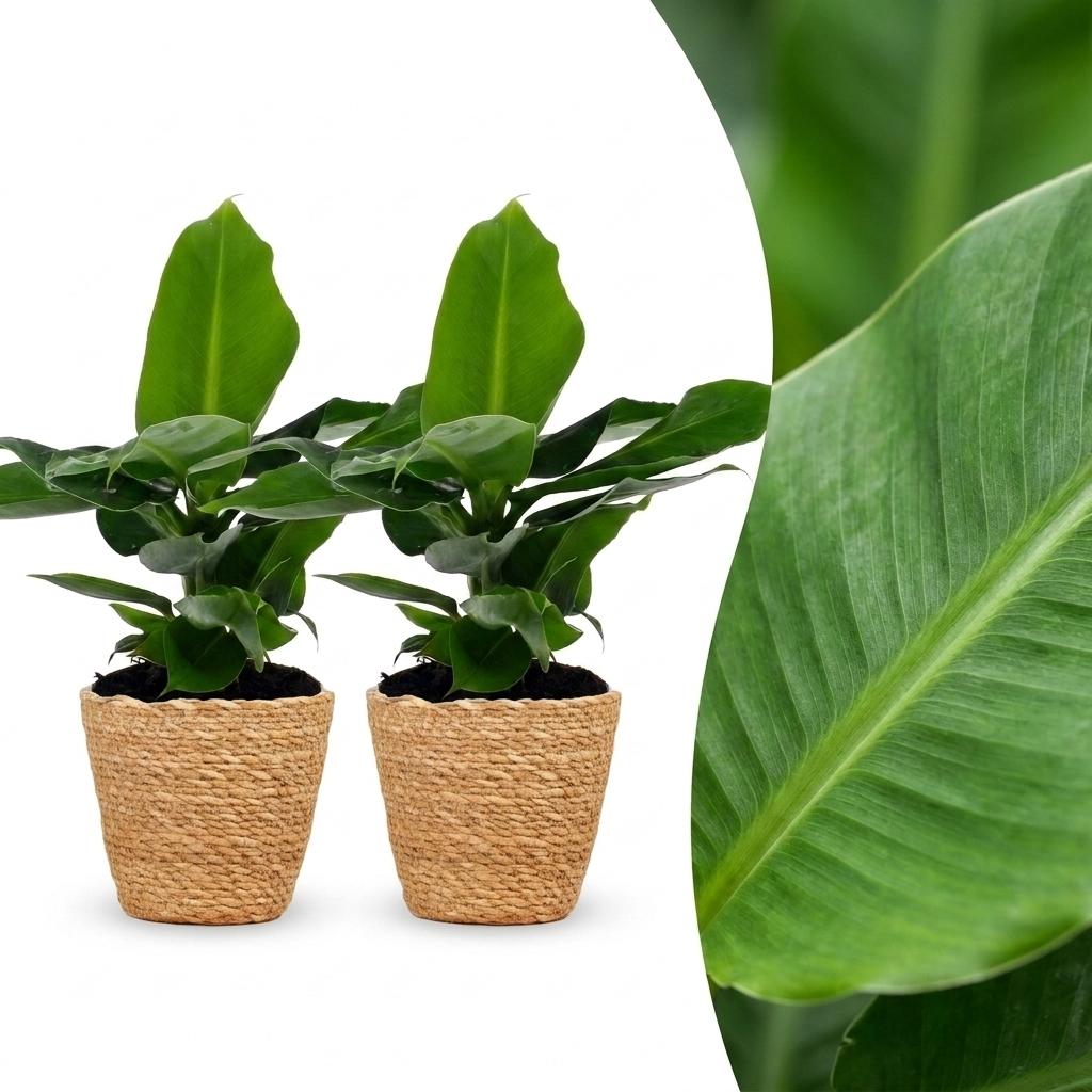 2x Bananenplant - Musa Oriental Dwarf - incl. mand - Ø12cm - ↕30cm