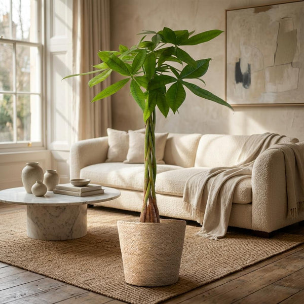 Geldboom - Pachira aquatica - incl. Zeegraskorf - Naturel - Ø21cm - ↕80cm
