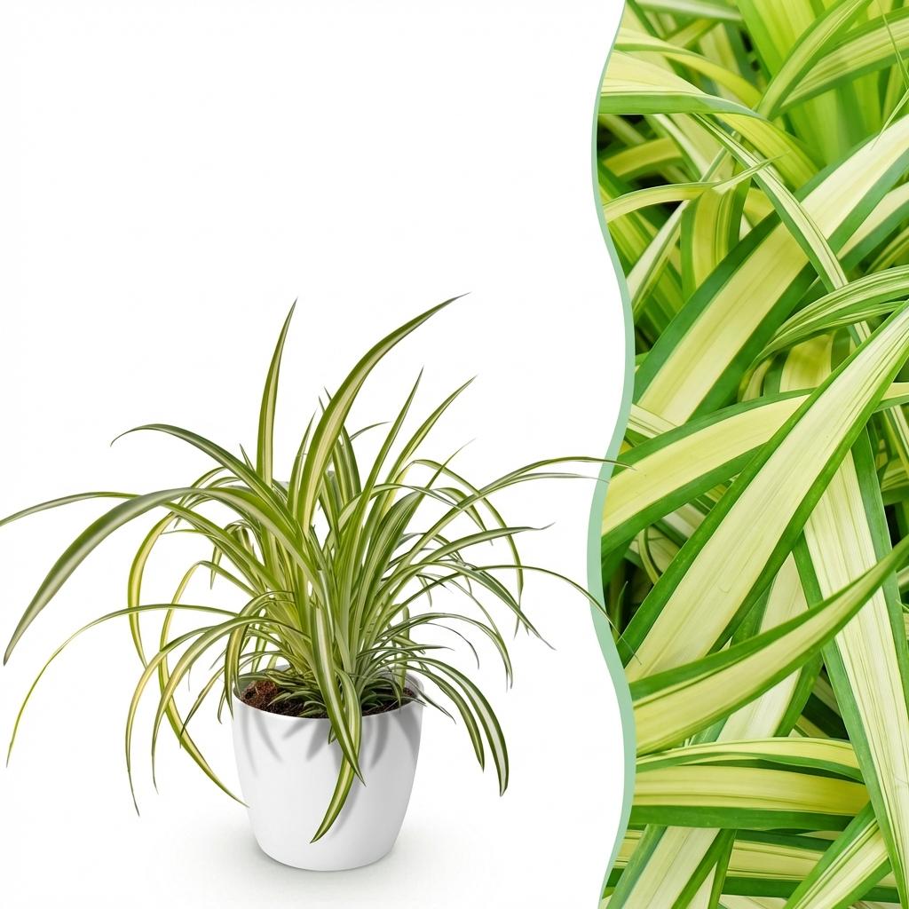 Bonte graslelie - Chlorophytum comosum 'Variegatum' - incl. sierpot wit - Ø12cm - ↕20cm
