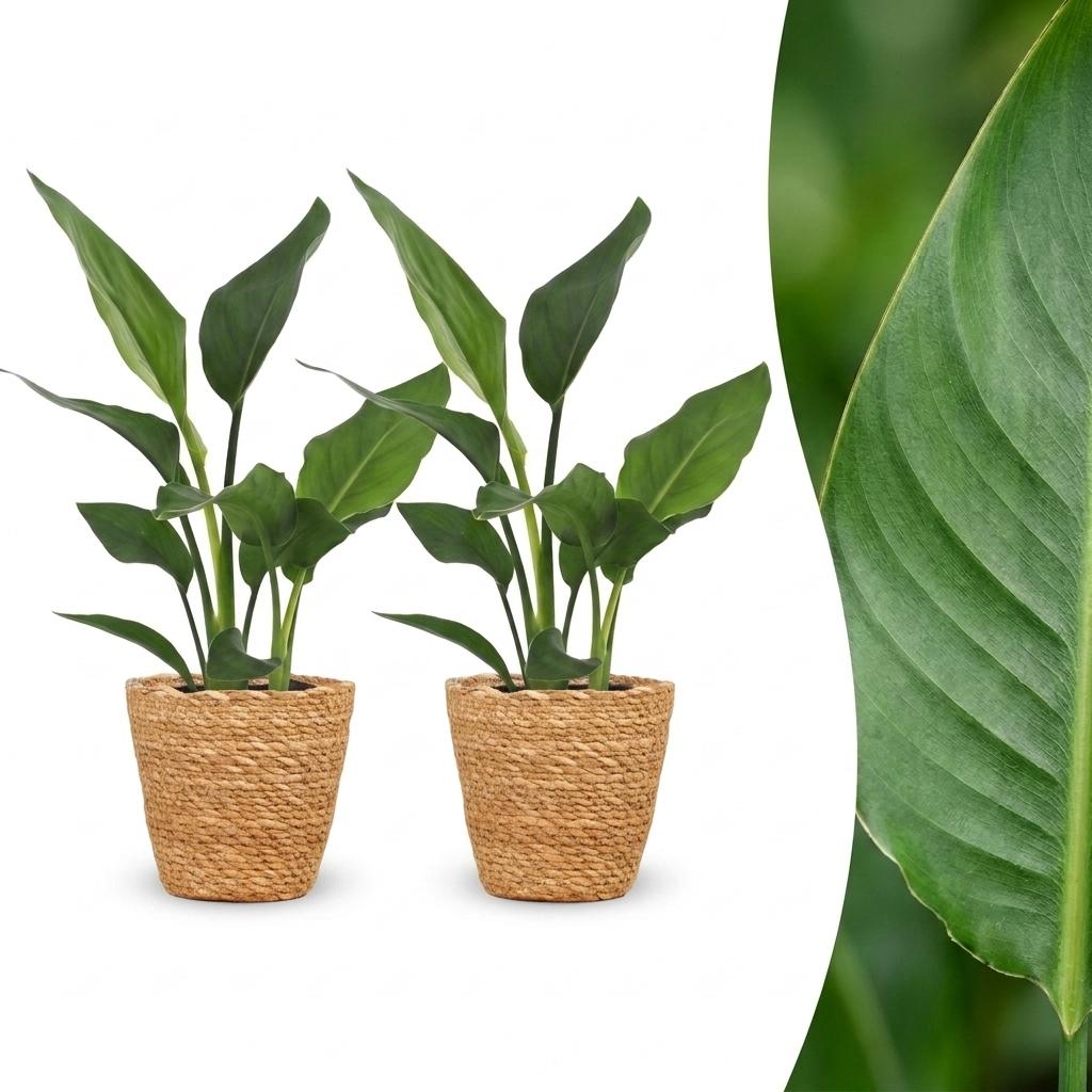 2x Paradijsvogelplant - Strelitzia Reginea - incl. mand - Ø12cm - ↕35cm