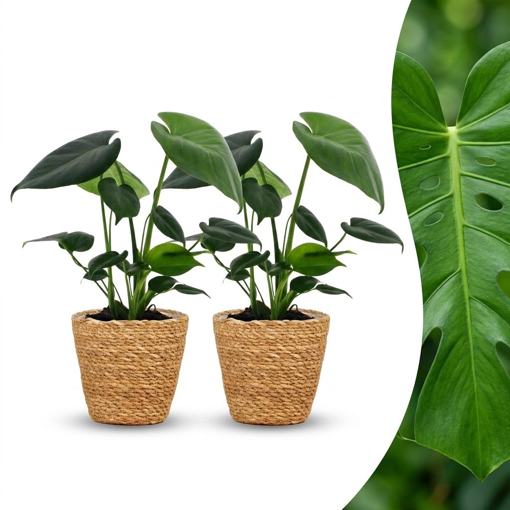 2x Gatenplant - Monstera Deliciosa - incl. mand - Ø12cm - ↕30cm