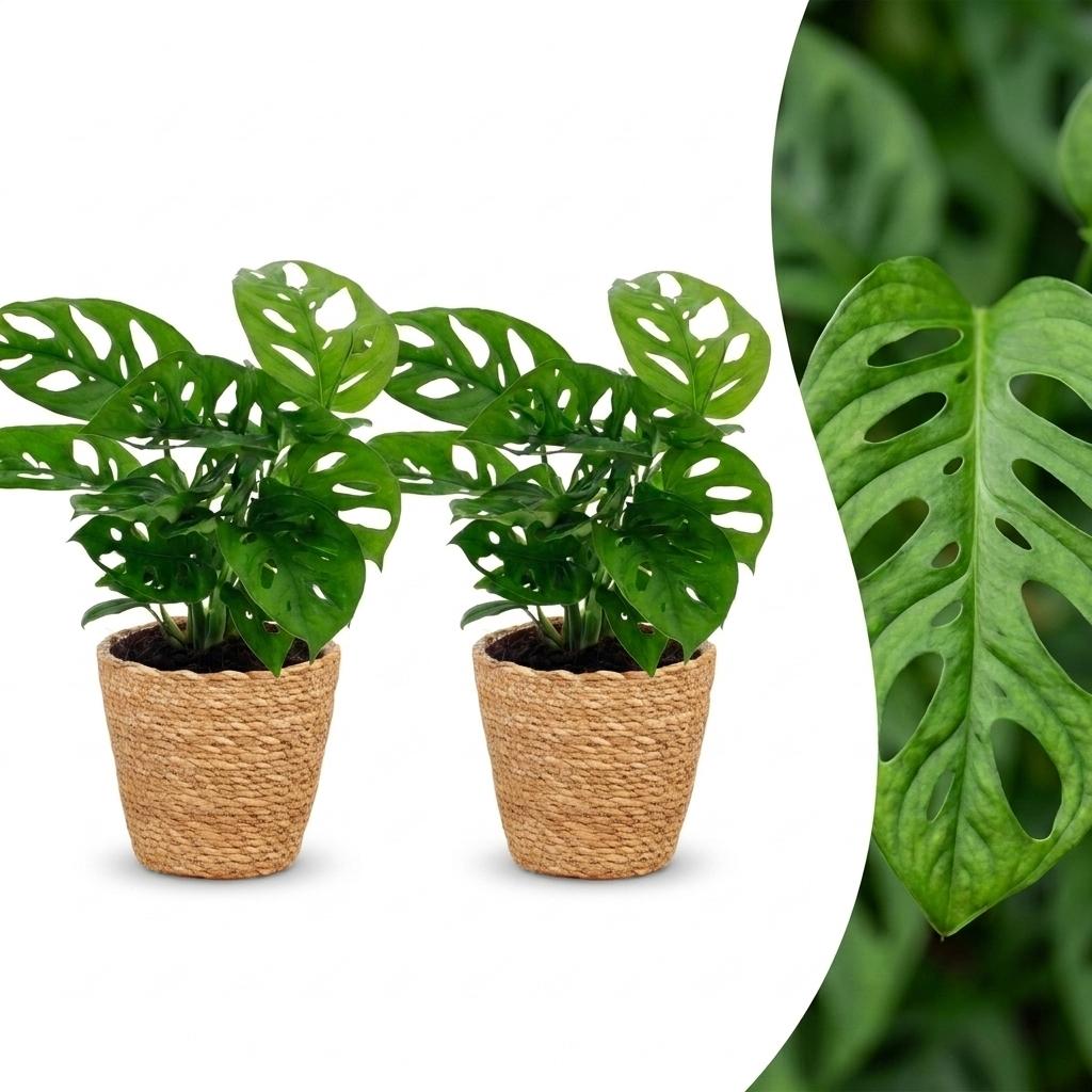 2x Gatenplant - Monstera adansonii Mosstok - incl. mand - Ø12cm - ↕25cm