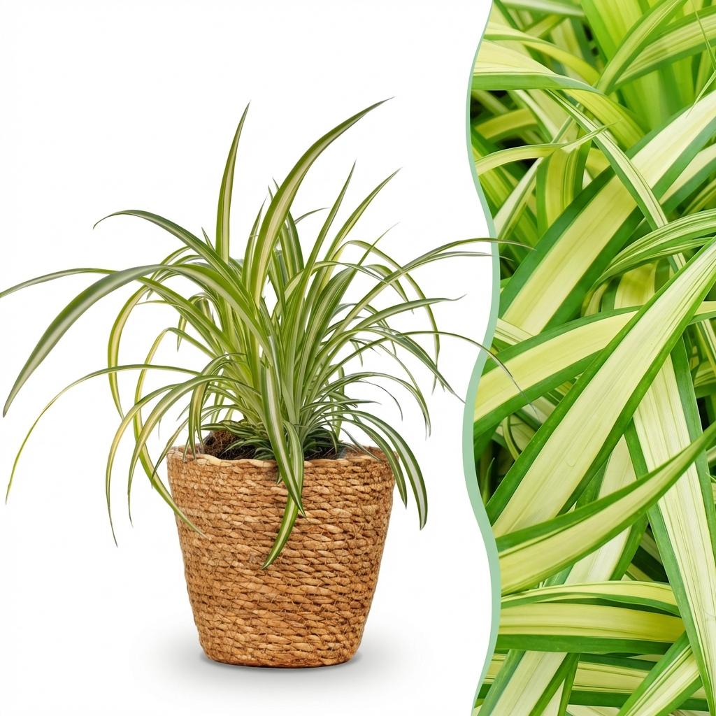 Bonte graslelie - Chlorophytum comosum 'Variegatum' - incl. mand - Ø12cm - ↕20cm