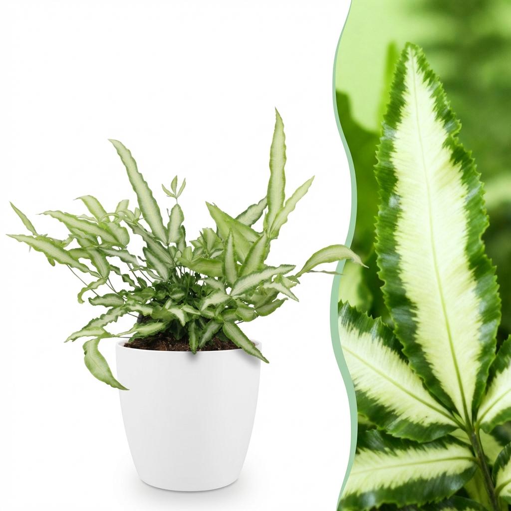 Lintvaren - Pteris cretica 'Albolineata' - incl. sierpot wit - Ø12cm - ↕20cm