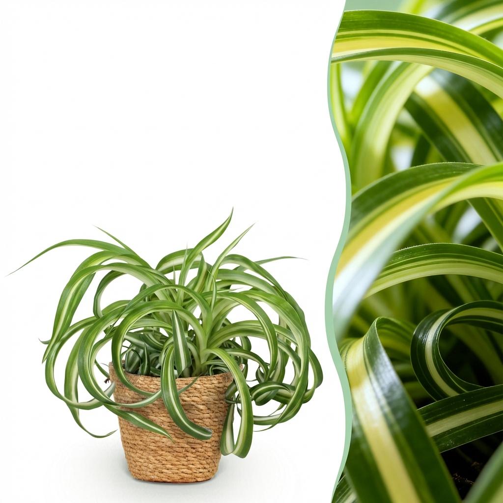 Krullende graslelie - Chlorophytum comosum 'Bonnie' - incl. mand - Ø12cm - ↕20cm