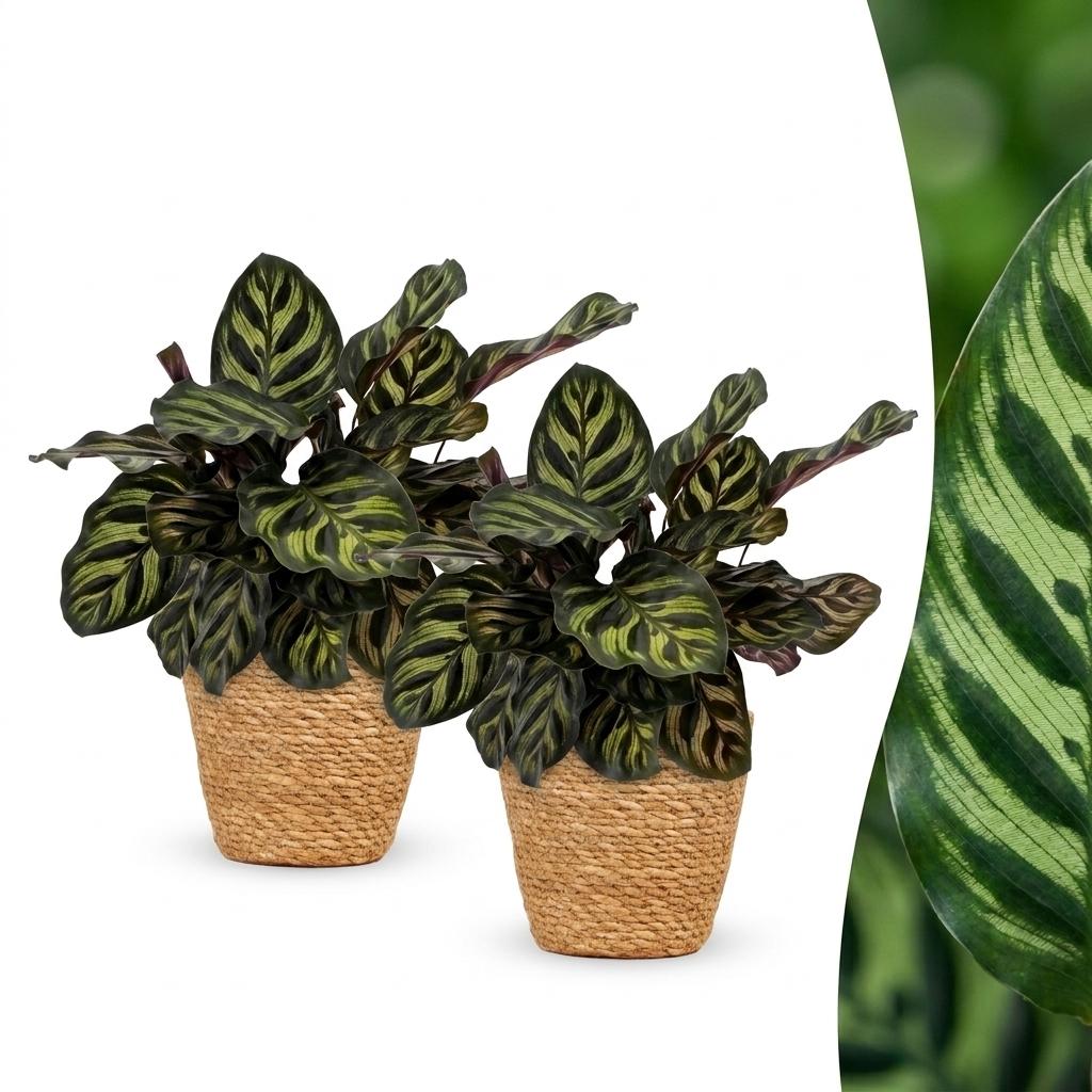 2x Pauwenplant - Calathea makoyana - incl. mand - Ø12cm - ↕25cm