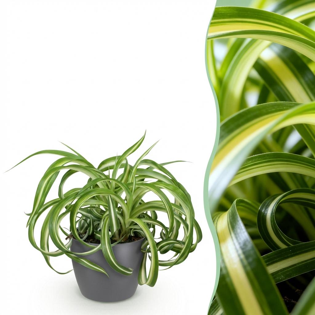 Krullende graslelie - Chlorophytum comosum 'Bonnie' - incl. sierpot grijs - Ø12cm - ↕20cm